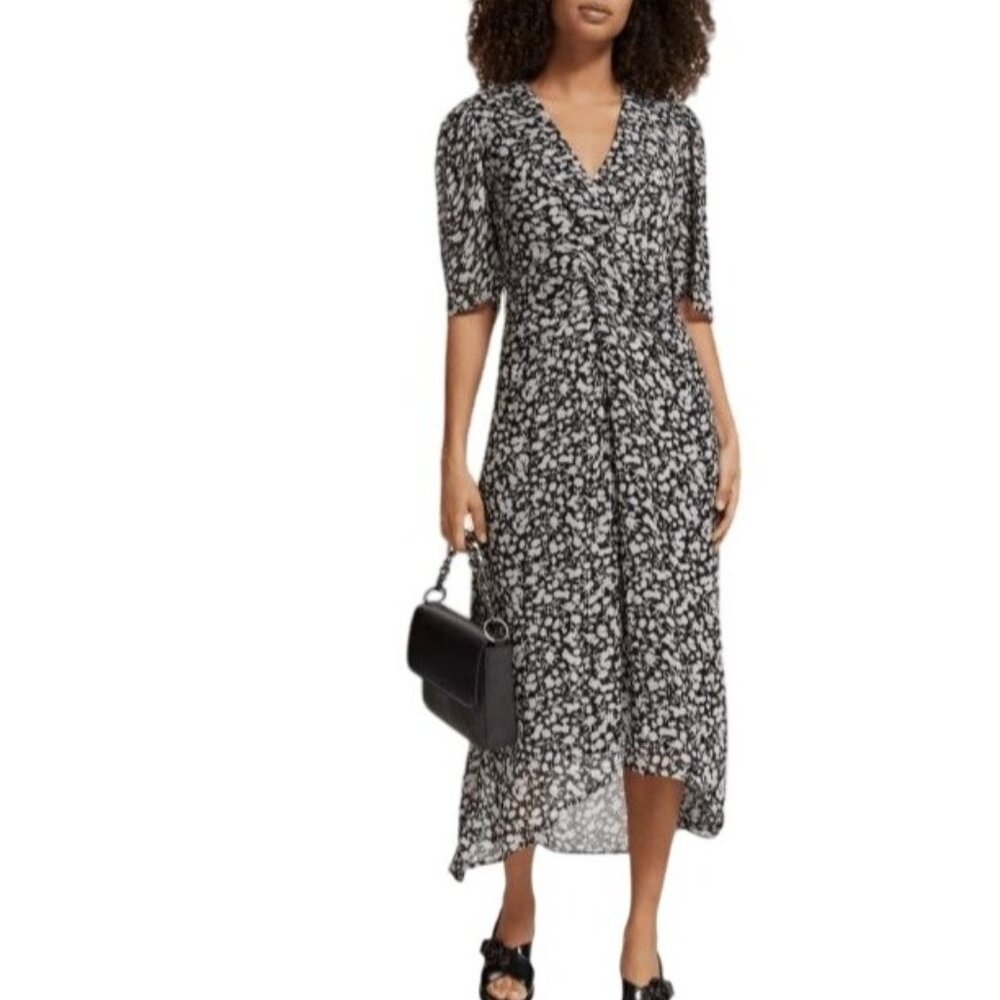 Scotch & Soda Maxi Dress Womens S Black White Shimmer Whimsical Fairy Luxury Y2K